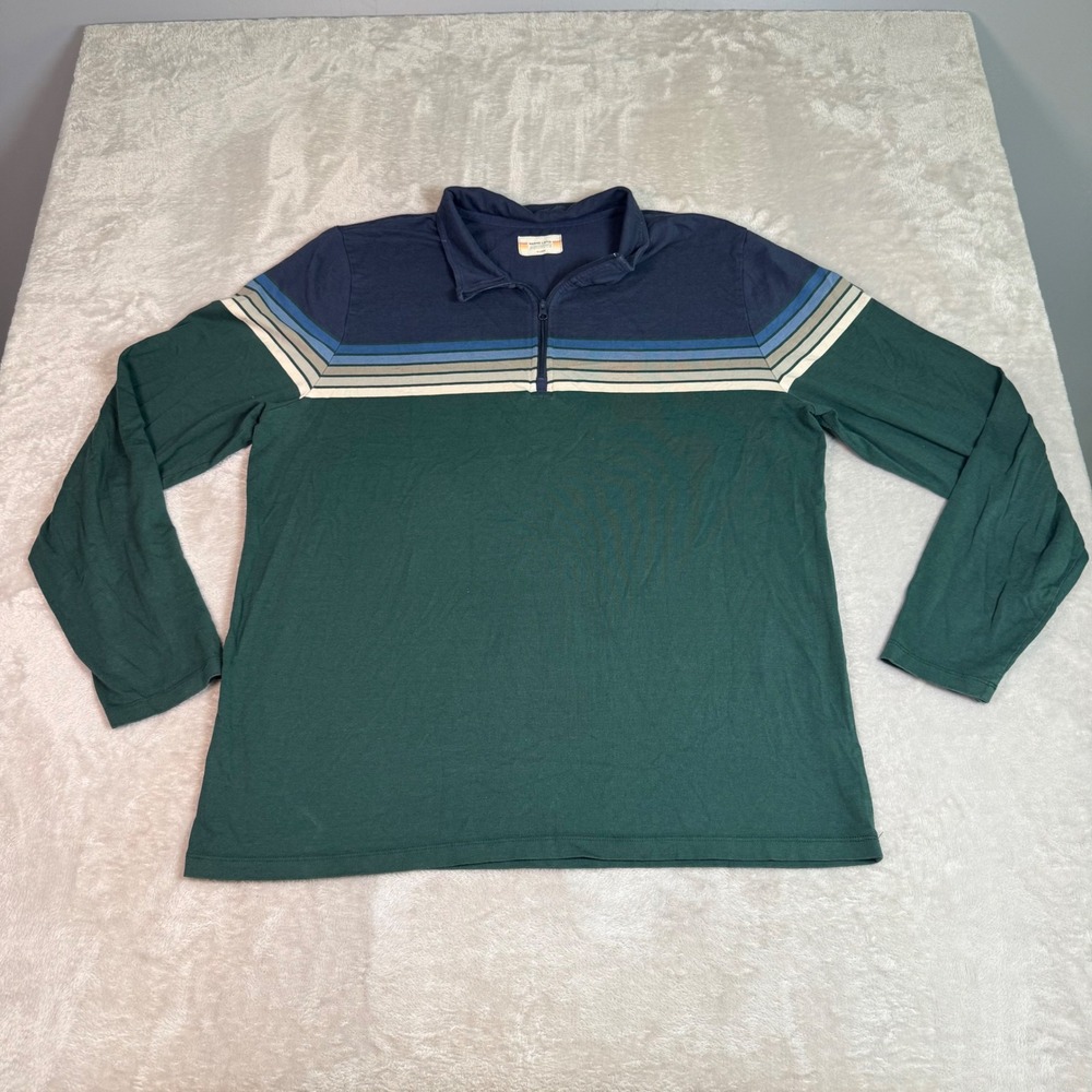 Marine Layer Archive Men XL Green Navy Striped 1/4 Zip Long Sleeve Pullover